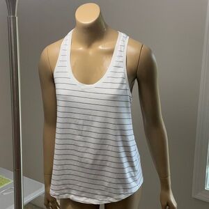 lululemon athletica White Tank Top with Thin Navy Stripes
